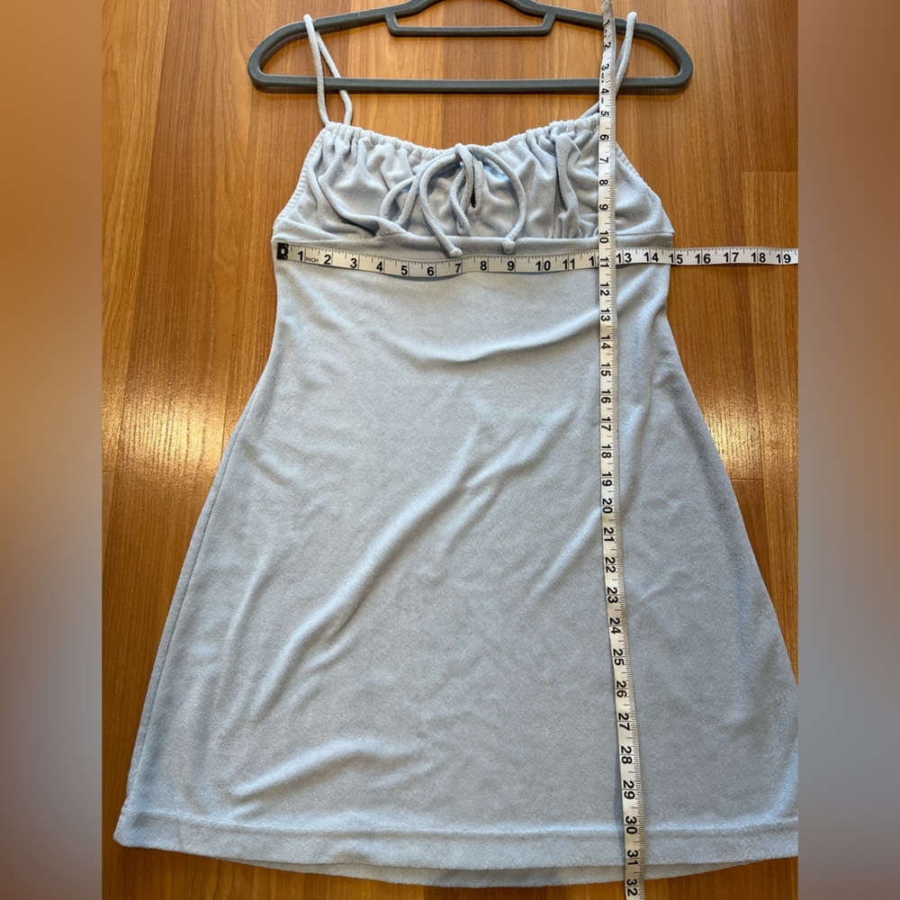 NIA Light Blue Terry Mini Dress Cotton Blend Tie Front Size M - Picture 5 of 11